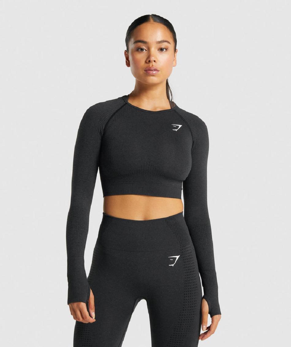 Corp Tops Gymshark Vital Seamless 2.0 Long Sleeve Mujer Negras | CO 2482QMA